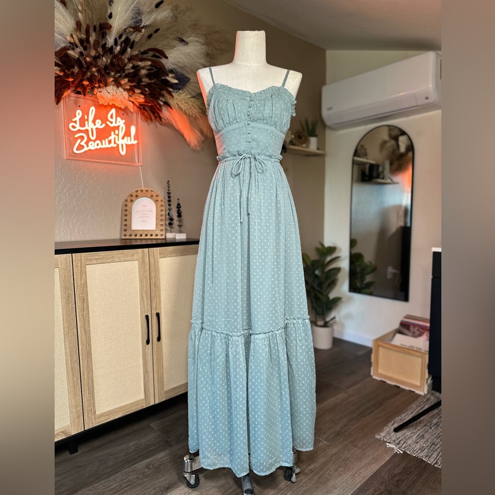 Patrons Of Peace Sage Milkmaid Maxi Dress XS